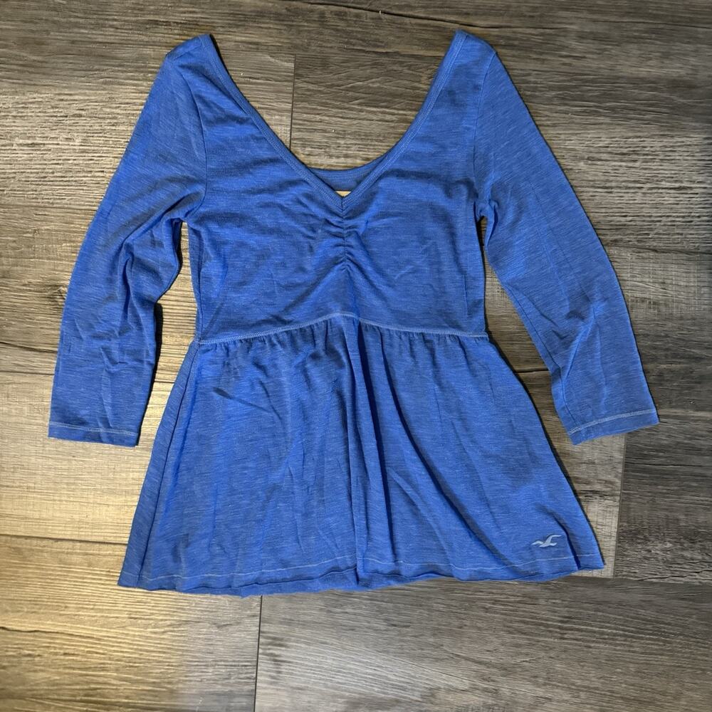 Vtg Y2K Hollister Logo Bella Swan Babydoll Layering Top Sz XS Blue V-Neck Indie